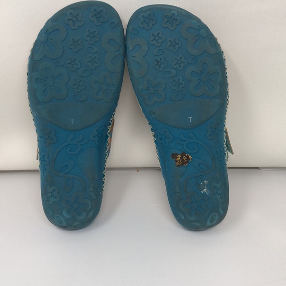 Elite By Corkys Slides Women’s Size 7 Four Points Leather Sandal Turquoise Artsy - Picture 10 of 16